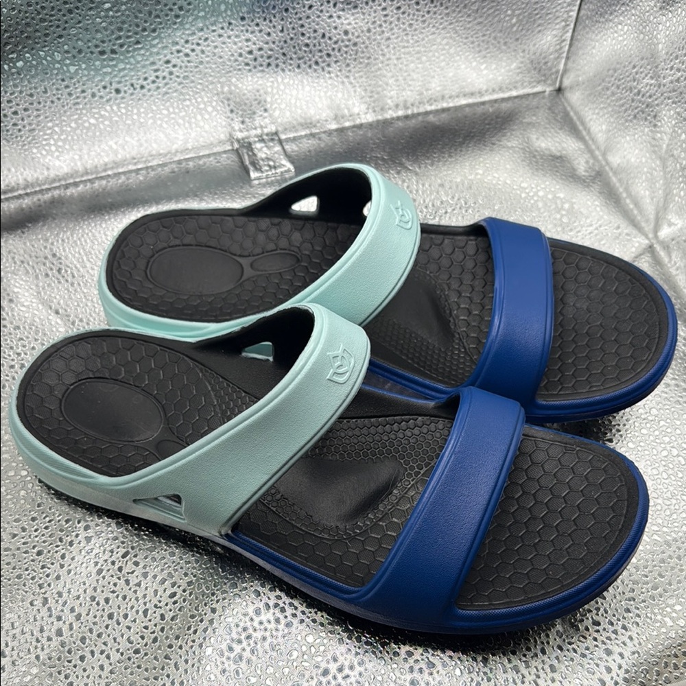 Blue and Mint Slide Sandals